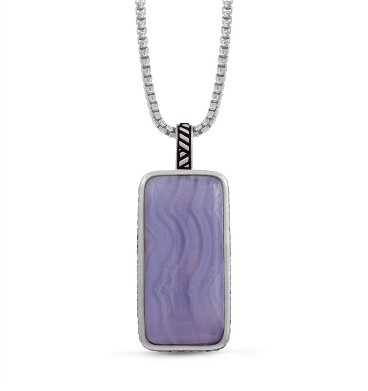 Blue Lace Agate Stone Tag in Sterling Silver & Black Rhodium image number null