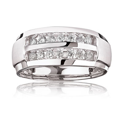 Men's 1/2ctw. Diamond Double Row Channel-Set Band in 14k White Gold 