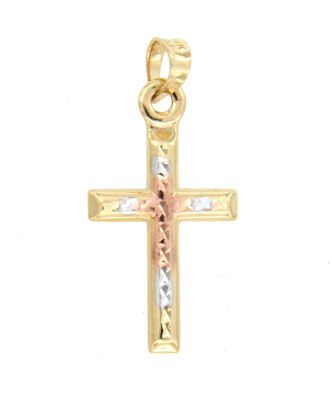 Traditional Tri-Color Cross Pendant in 14k Gold