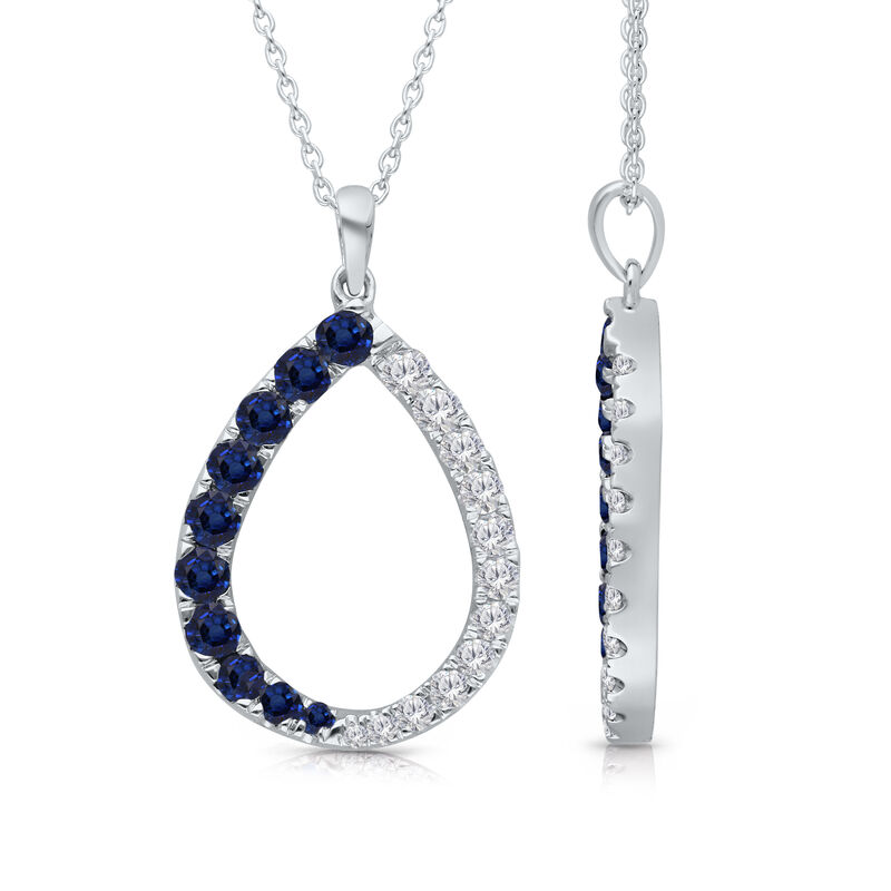 Brilliant-Cut Sapphire & Diamond Drop Pendant in 14k White Gold image number null