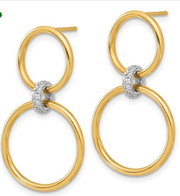 Cubic Zirconia Circle Dangle Earrings in 14k Yellow & White Gold