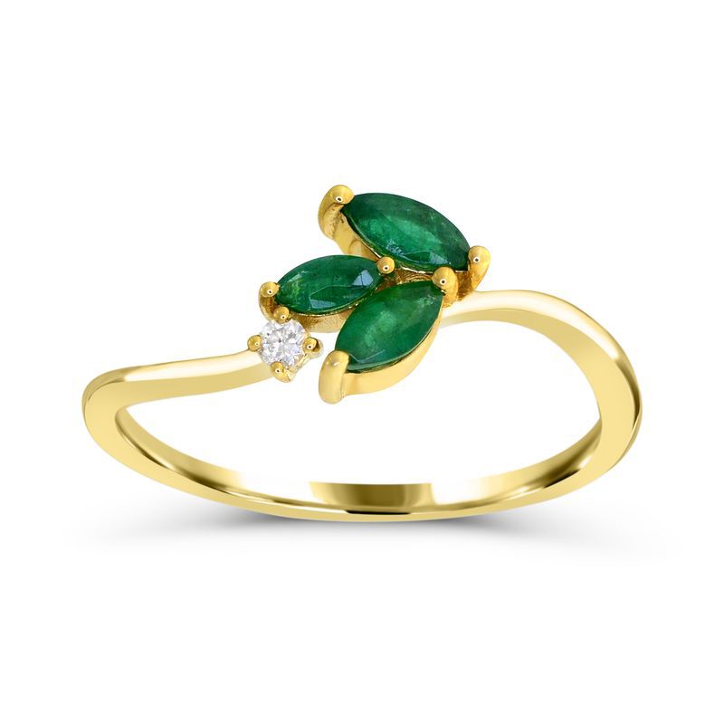 Marquise Emerald and Diamond Ring in 10k Yellow Gold image number null