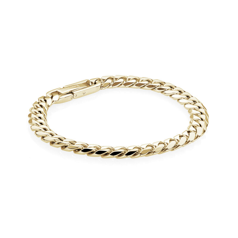 Men's 8" 7.7mm Polished Curb Link Bracelet in Gold IP Stainless Steel image number null