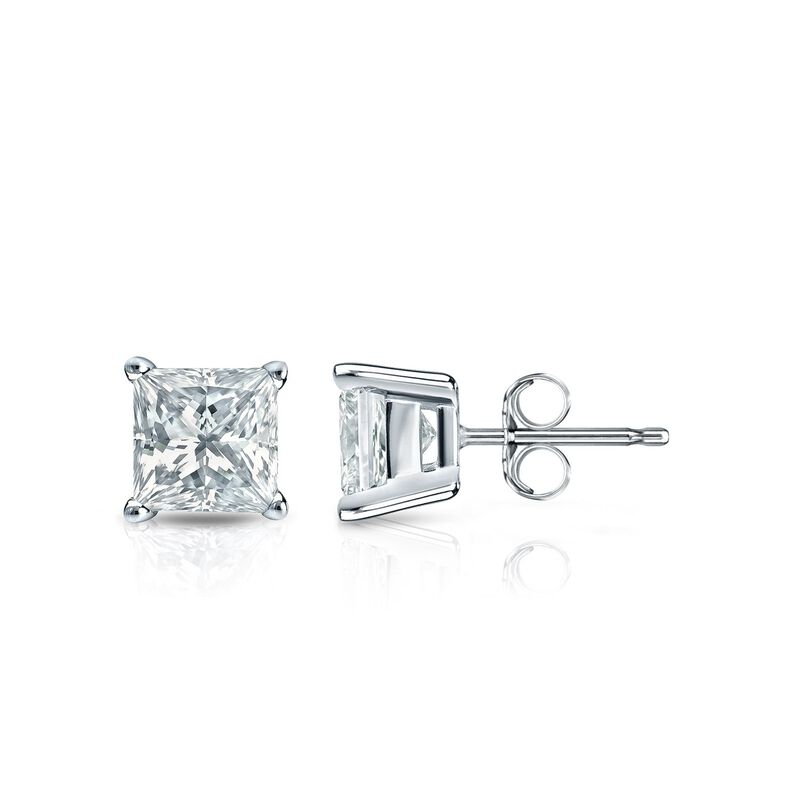 Princess-Cut Lab Grown 4ctw. GH VS SI Diamond Stud Earrings in 14k White Gold image number null