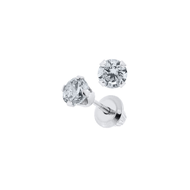 Baby/Children's 4mm Crystal Round Screw Back Earrings in Sterling Silver image number null