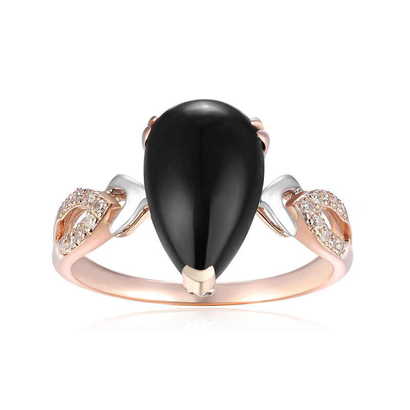 Pear Onyx & Diamond Twist Ring in 10k White & Rose Gold image number null