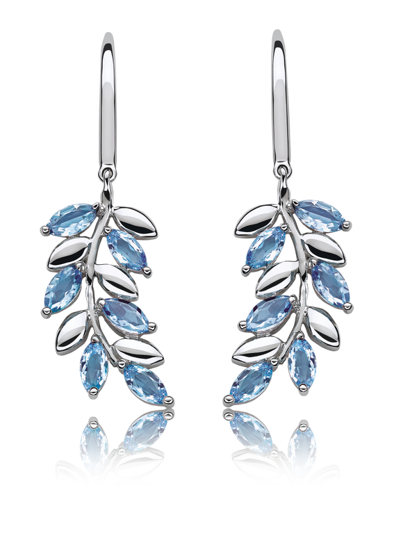 Blue Topaz Marquise-Cut Leaf Design Dangle Earrings in Sterling Silver image number null