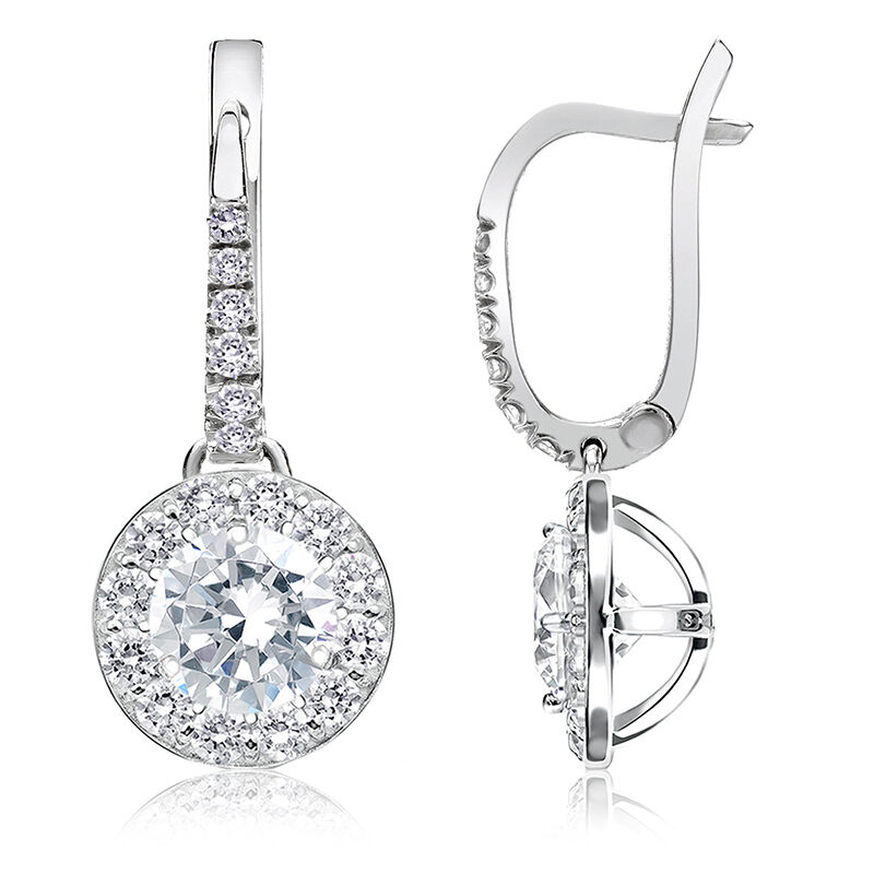 Drop 2ct. Diamond Halo Earrings in 14k White Gold image number null