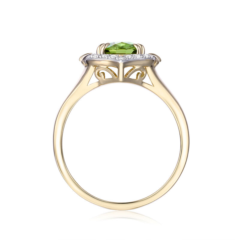 Oval Peridot & Diamond Halo Ring in 10k Yellow Gold image number null