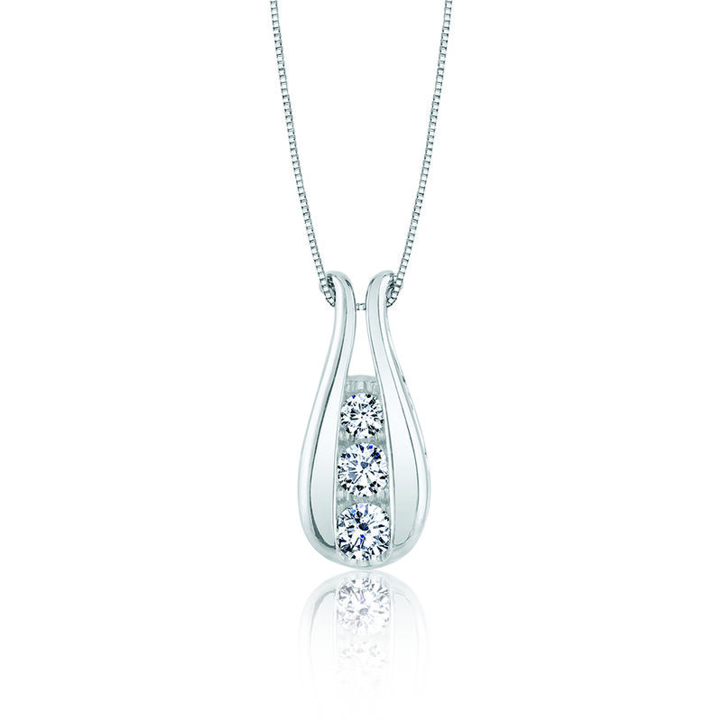 Sirena 3-Stone Graduated Drop Pendant in 10k White Gold image number null