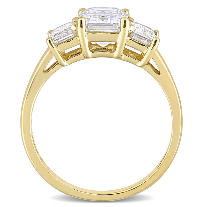 Hexagon-Cut 3-Stone Created White Moissanite Ring in 10k Yellow Gold image number null