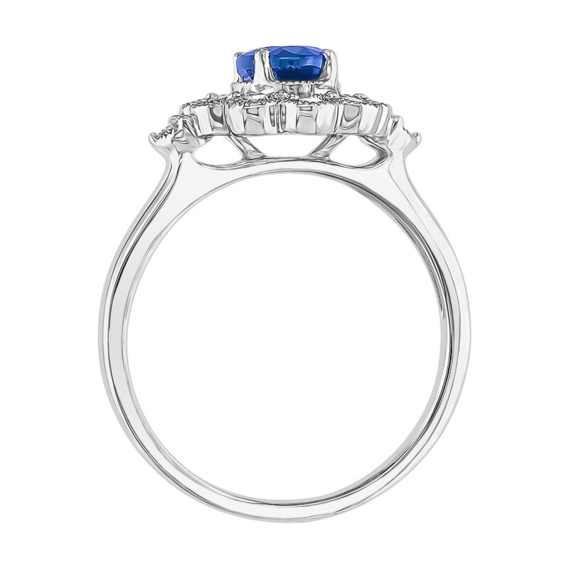 Oval Sapphire & Diamond Halo Ring in 10k White Gold image number null