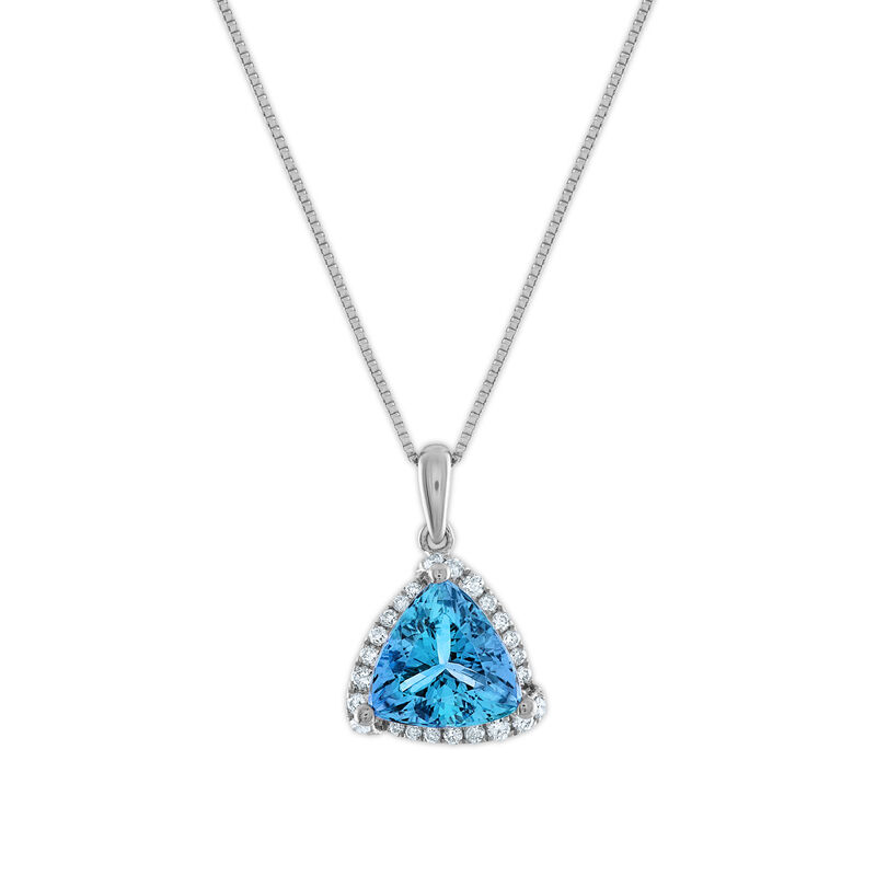 Trilliant-Cut Blue Topaz Diamond Halo Pendant in 10k White Gold image number null
