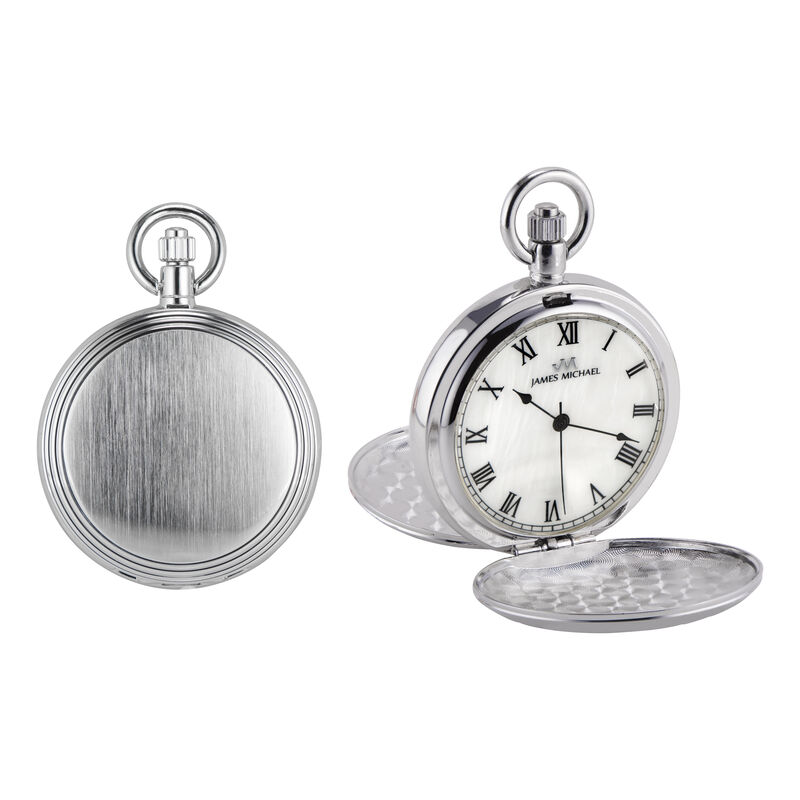 Satin Finish Silver-Tone Stainless Steel Photo Feature Pocket Watch image number null
