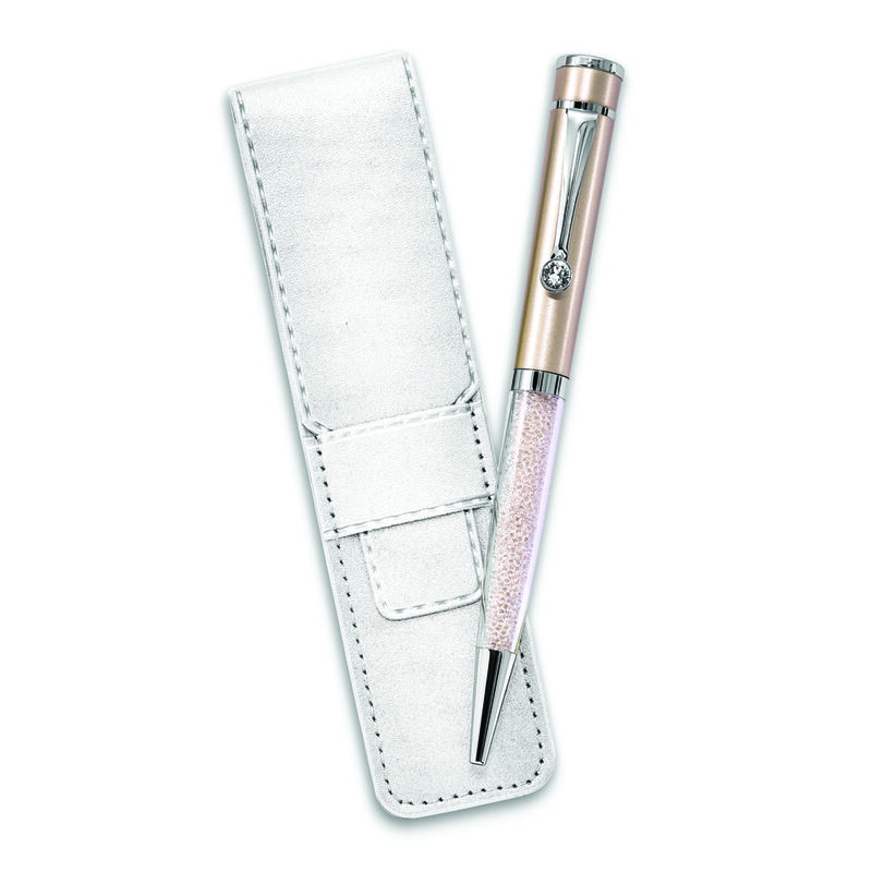 Champagne Crystal Filled Ballpoint Pen with White Pouch image number null
