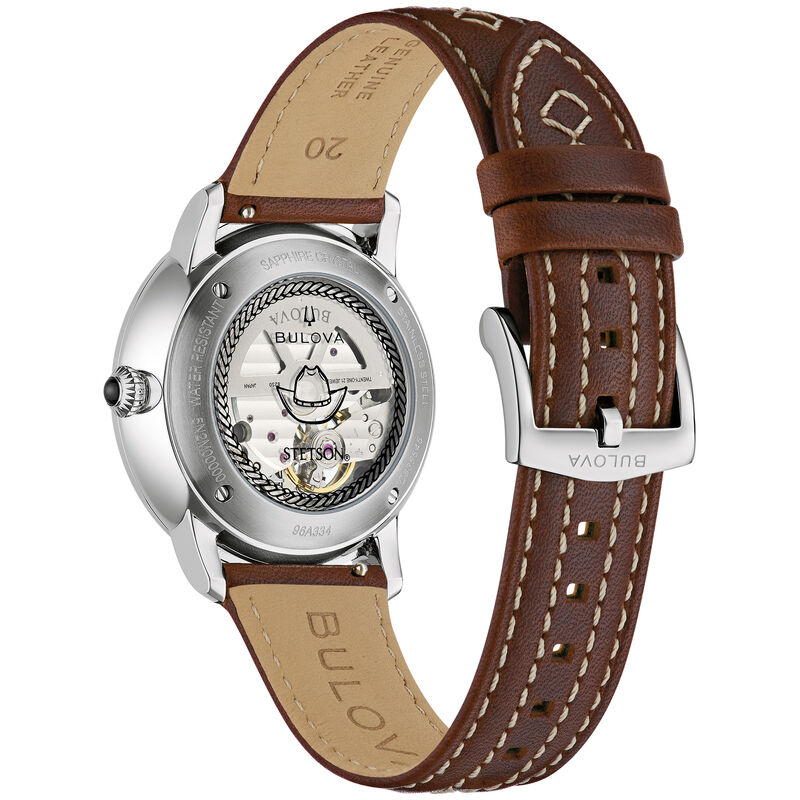 Bulova Stetson Longhorn Automatic Brown Leather Strap Watch 96A334 image number null