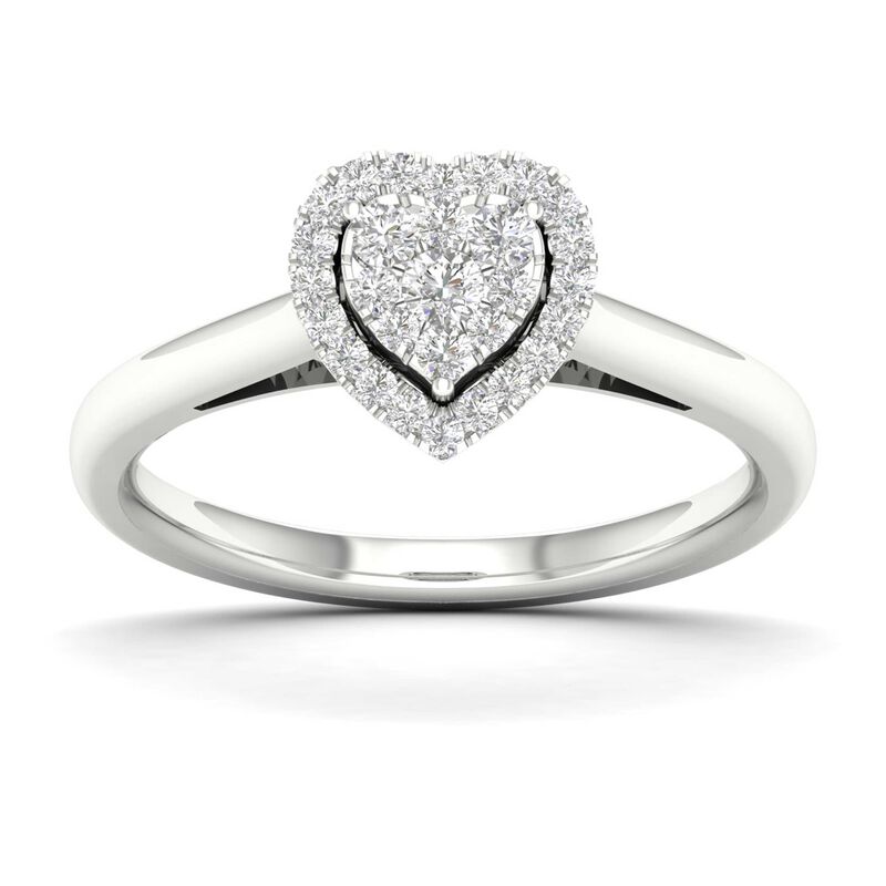 Diamond 1/4ctw. Heart Shape Cluster Promise Ring in 10k White Gold image number null