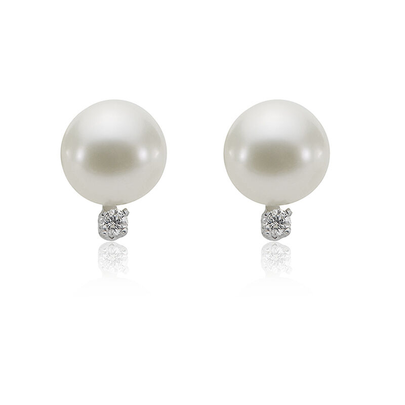 Freshwater Pearl &amp; Diamond Stud Earrings in 10k White Gold image number null