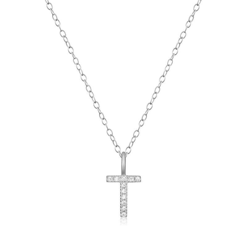 Lab Grown Diamond Letter T Initial Pendant Necklace in Sterling Silver image number null