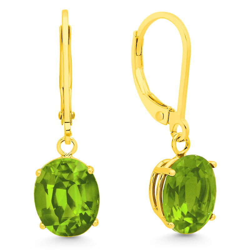 Peridot Oval Dangle Leverback Earrings in 14k Yellow Gold image number null