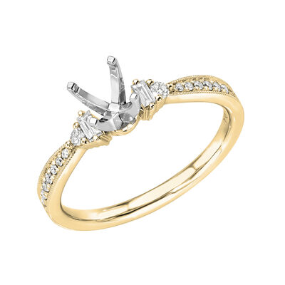 1/3ctw. Baguette & Brilliant-Cut Diamond Three-Stone Plus Engagement Setting in 14k Yellow Gold