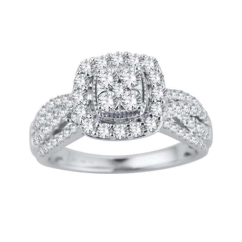 Coco. Lab Grown 1ctw. Diamond Cushion Halo Composite Engagement Ring in 10k White Gold image number null