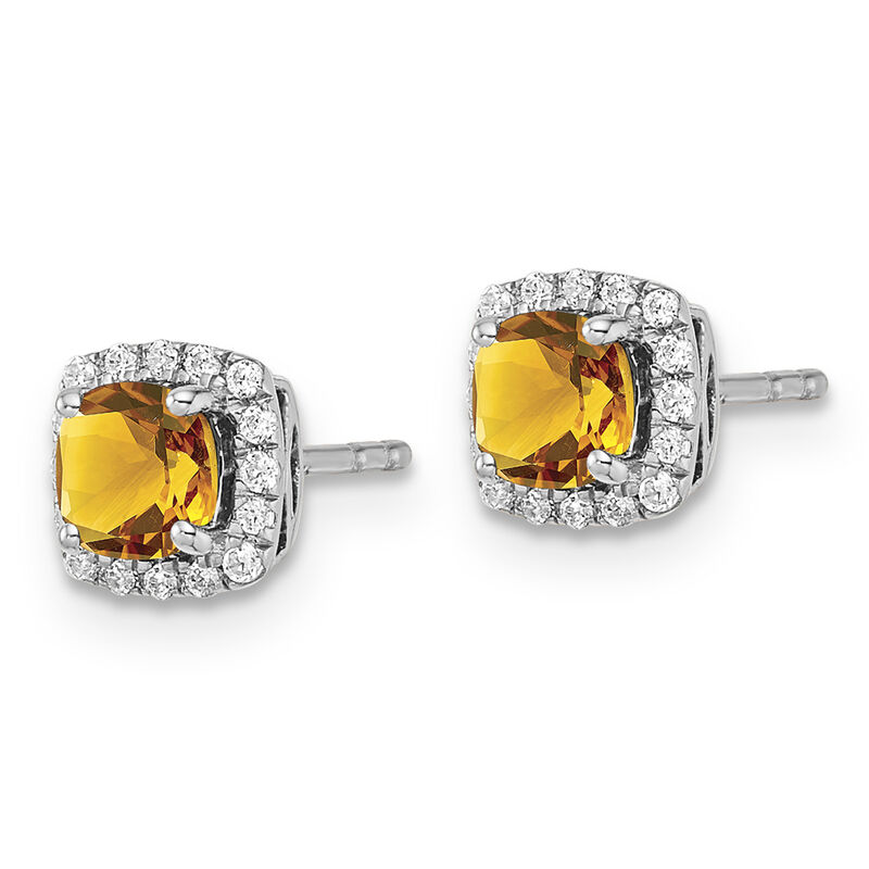 Cushion-Cut Citrine & Diamond Halo Stud Earrings in Sterling Silver image number null