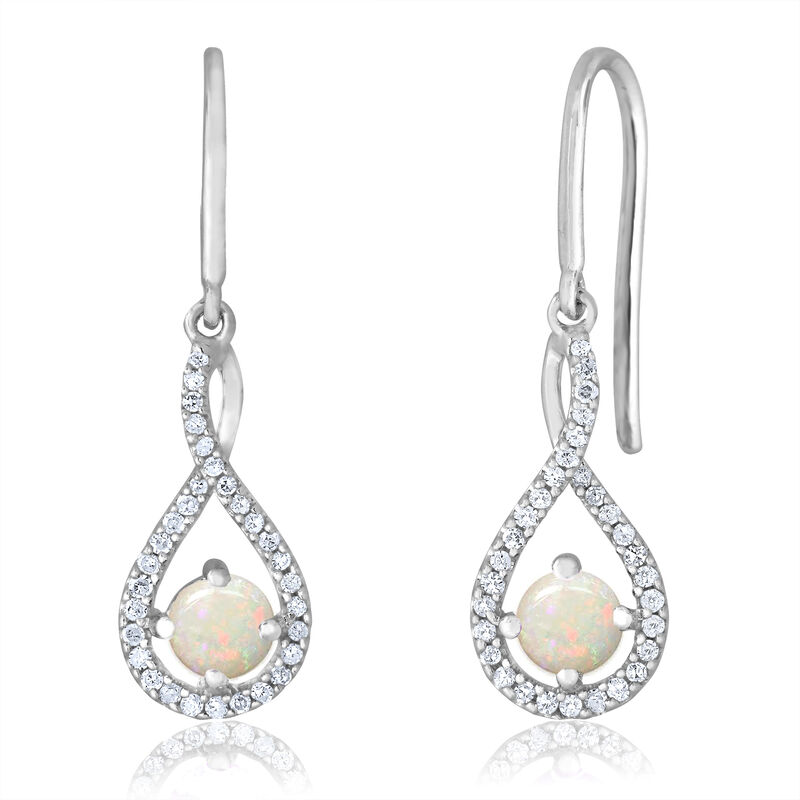 Opal Twist Dangle Infinity Diamond Earrings in Sterling Silver image number null