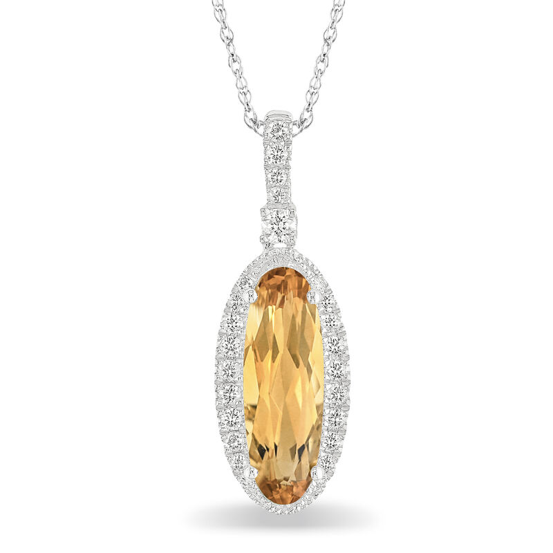 Elongated Oval Citrine & Diamond Pendant in 10k White Gold image number null