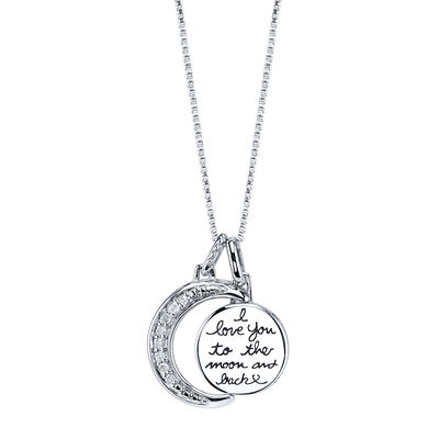 Love You To The Moon & Back Diamond Pendant in Sterling Silver
