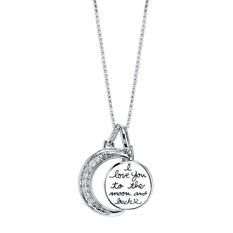 Love You To The Moon & Back Script Diamond Pendant in Sterling Silver image number null
