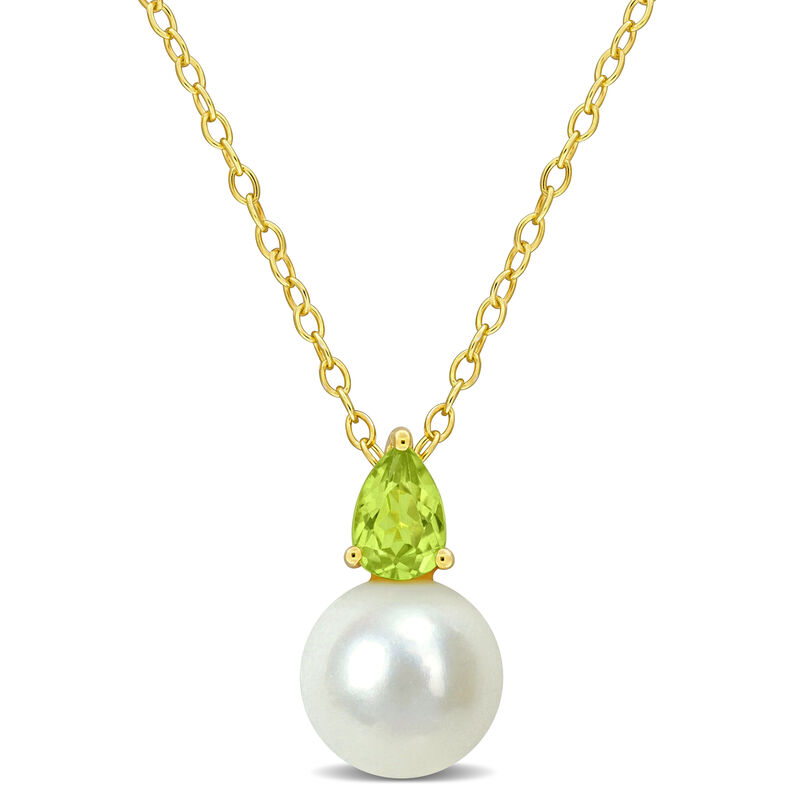 Peridot & Freshwater Cultured Pearl Necklace in Gold Plated image number null