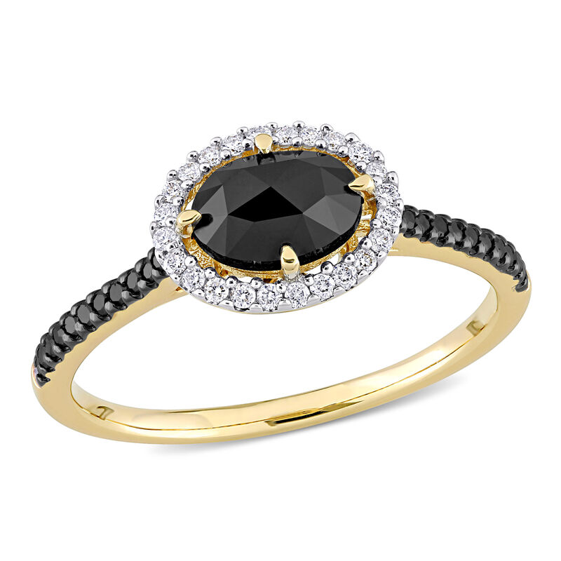 Oval Black Diamond Halo Engagement Ring in 14k Yellow Gold image number null