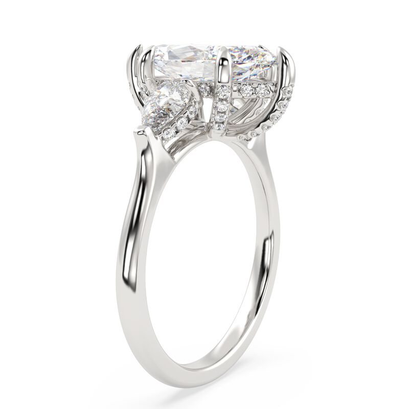 Marquise-Cut Lab Grown 2.80ctw. Diamond Three-Stone With Pear-Shaped Sides Hidden Halo Enagement Ring in 14k White Gold image number null