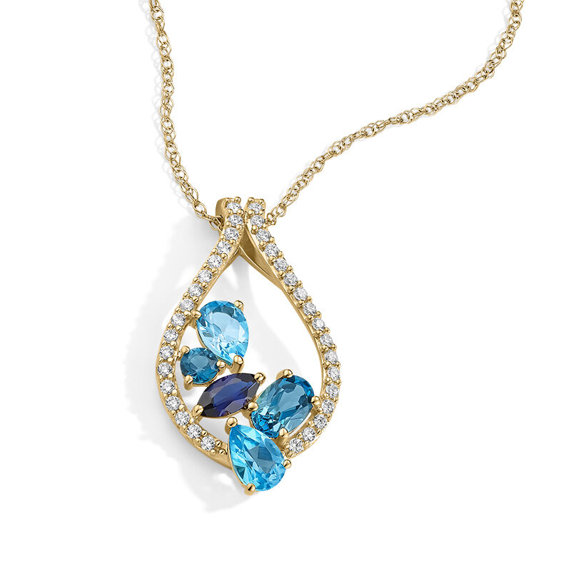 Blue Topaz Sapphire Diamond Scatter Multi-Stone Pendants in 10k Yellow Gold image number null