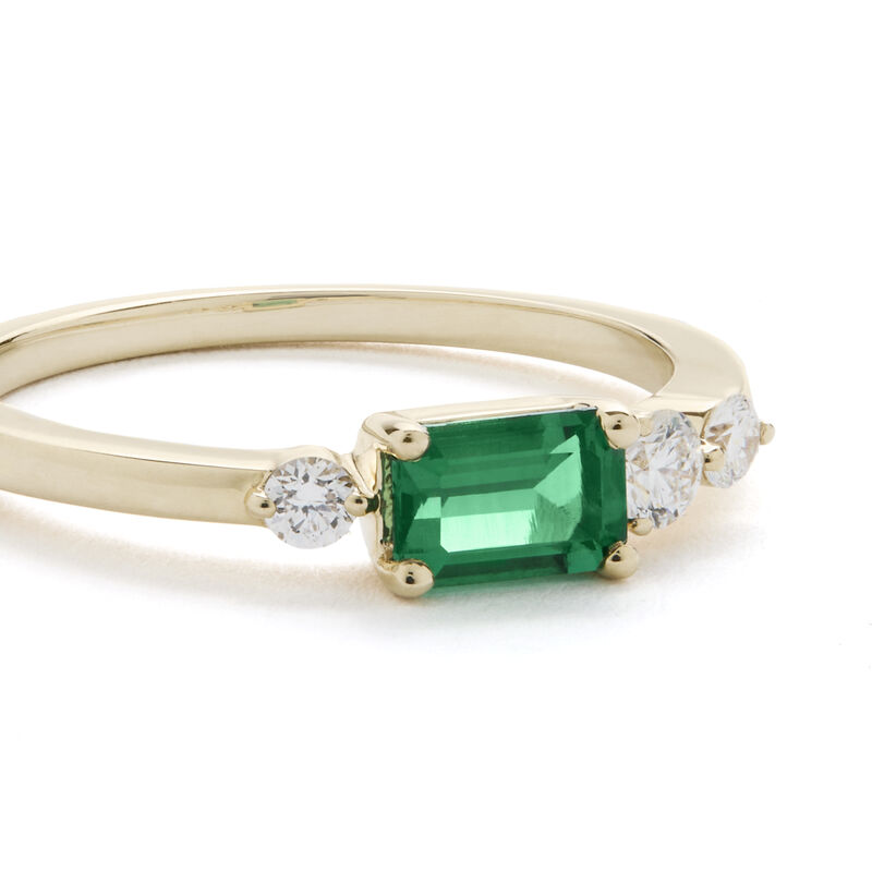 Baguette-Cut Created Emerald & Lab Grown Diamond East to West Band in 10k Yellow Gold image number null