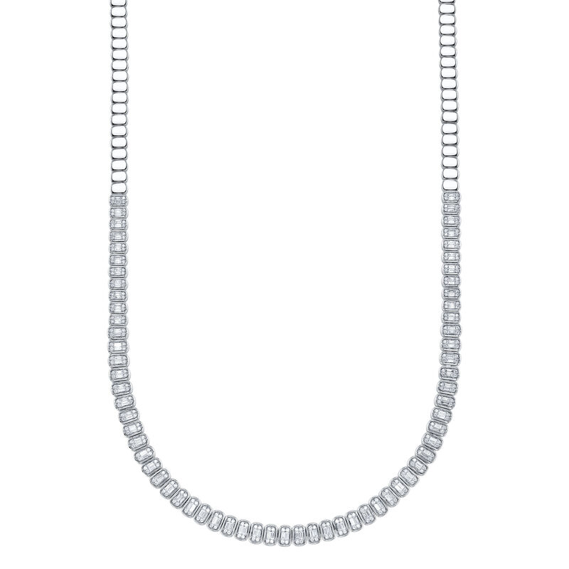 Shy Creation Diamond 3ctw. Baguette Tennis Necklace in 14k White Gold image number null