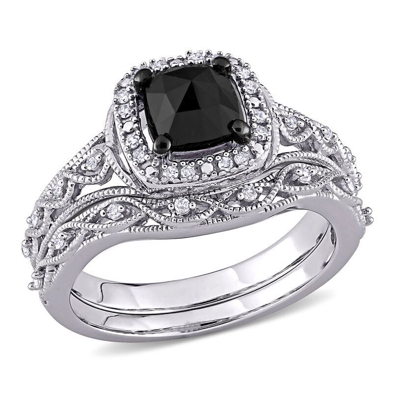Black Diamond Infinity Halo Bridal Set in 10k White Gold image number null