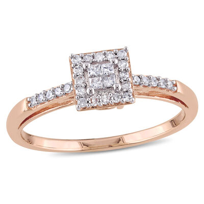 Princess-Cut 1/5ctw Quad Halo Engagement Ring in 10k Rose Gold