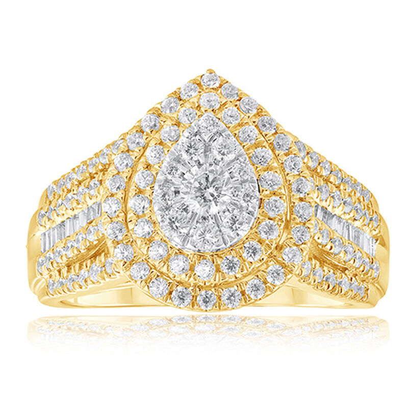 Brilliant-Cut Pear-Shaped 1ctw. Diamond Composite Double Halo Engagement Ring in 10k Yellow Gold image number null