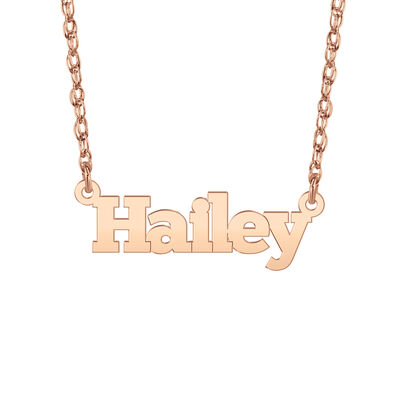 High Polished Block Font Nameplate Necklace in 14k Rose Gold