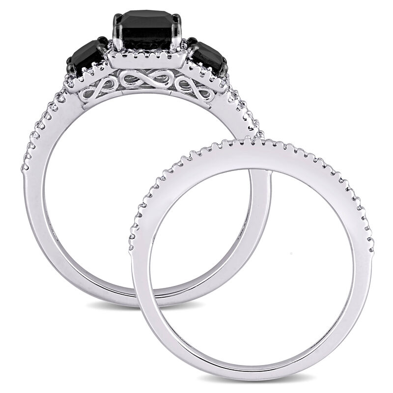  Black Diamond 3-Stone Bridal Set in 10k White Gold image number null