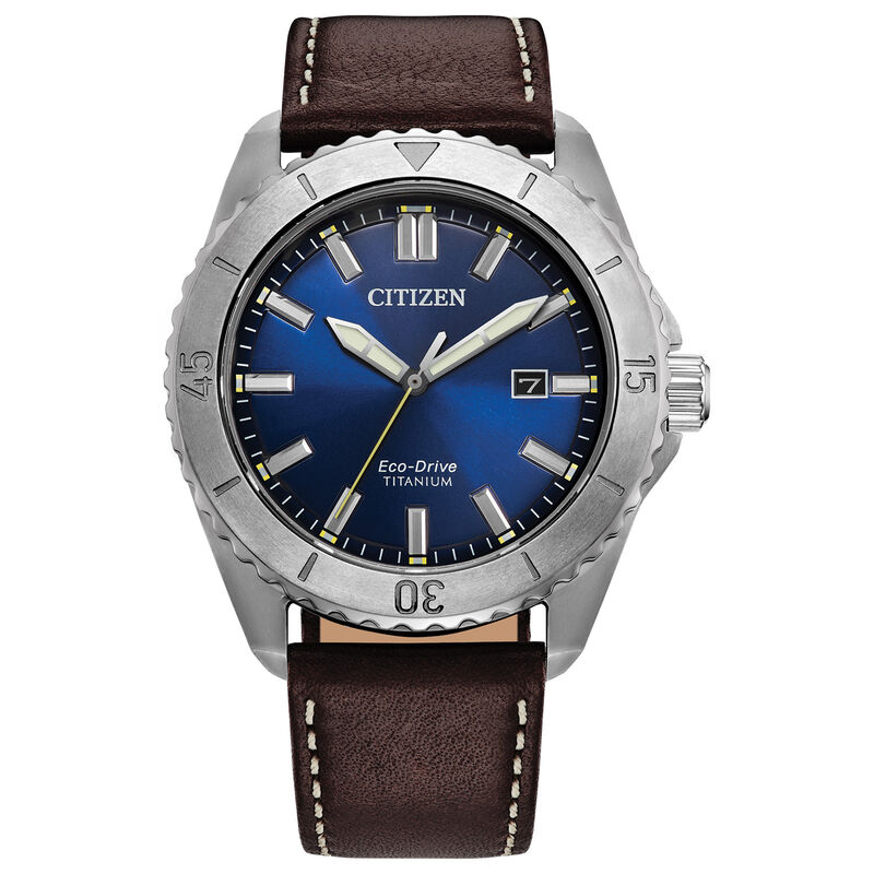 Citizen Men's Brycen Super Titanium Blue Dial Brown Leather Strap  41mm Watch AW1840-09L image number null