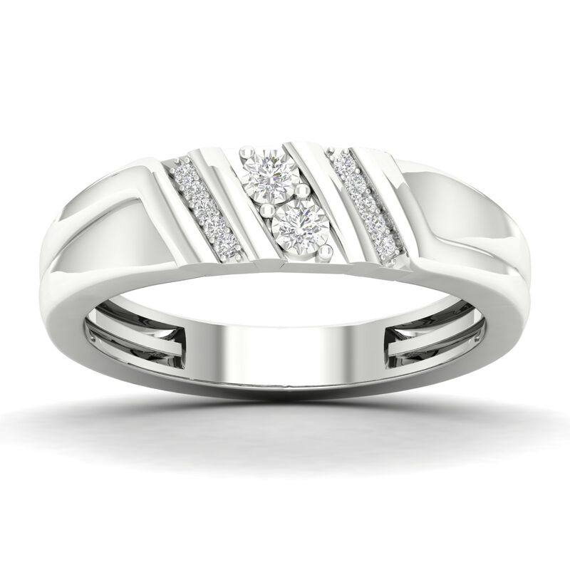 Gents Diagonal Striped Diamond Band in 10k White Gold image number null