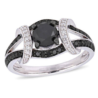 Black 1 3/8ctw. Round Diamond Split Shank Engagement Ring in White Gold