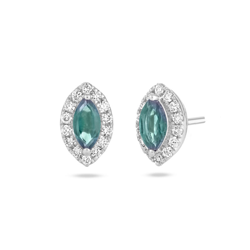 Marquise Created Alexandrite Halo Lab Grown Diamond Earrings in Sterling Silver image number null