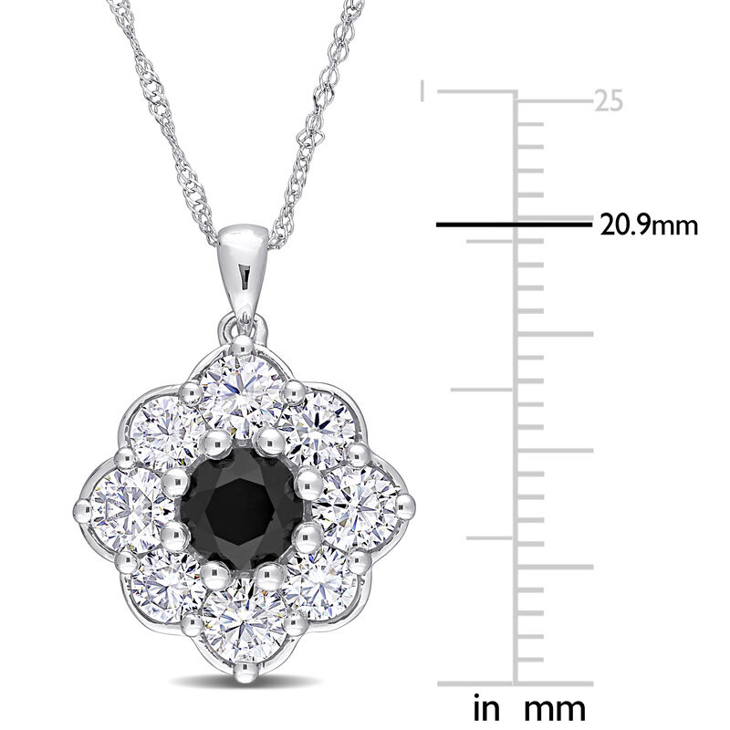 Black Diamond & Created Moissanite Floral Pendant 10k White Gold image number null