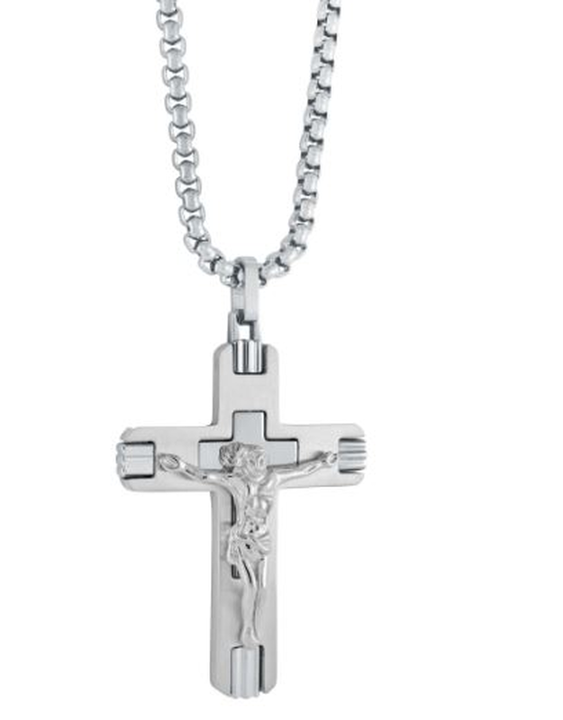 Men's Crucifix Pendant With 22" Chain in Stainless Steel image number null