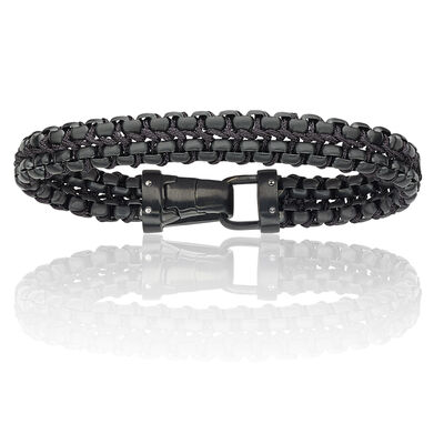 Men's Black IP Steel & Nylon Braided Bracelet