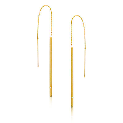 Bar Flat Threaded Dangle Earrings in 14k Yellow Gold